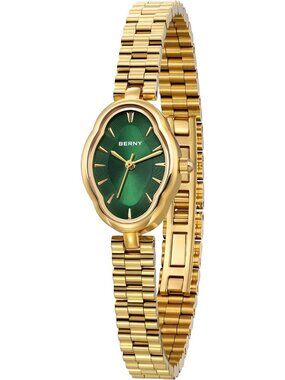 Women’s Green Dainty Vintage Oval Quartz Japanese Movement Hidden Clasp Watch